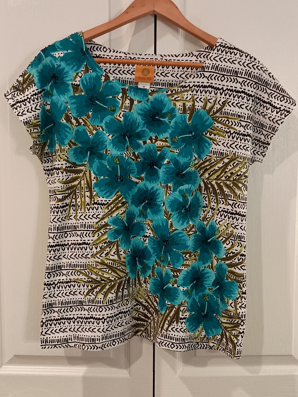 Ruby Rd. Teal and Black Patterned Top - Picture 2 of 11